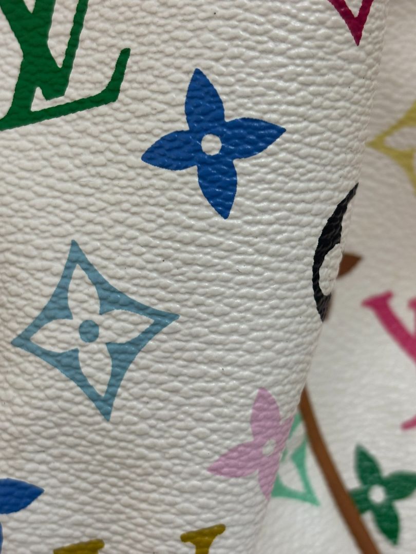 white multicolor Louis Vuitton x Takashi Murakami COURTNEY BAG GM, 11.5 x 16 w x 8 depth