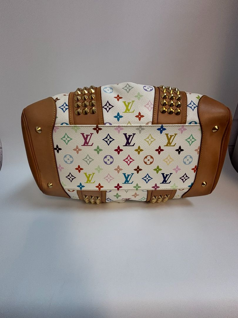 white multicolor Louis Vuitton x Takashi Murakami COURTNEY BAG GM, 11.5 x 16 w x 8 depth