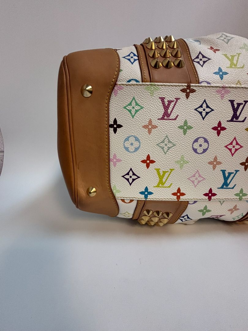 white multicolor Louis Vuitton x Takashi Murakami COURTNEY BAG GM, 11.5 x 16 w x 8 depth