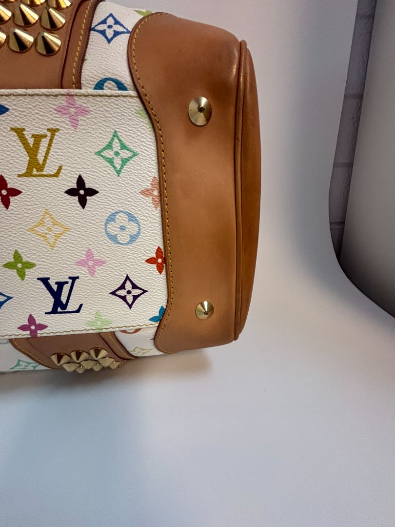 white multicolor Louis Vuitton x Takashi Murakami COURTNEY BAG GM, 11.5 x 16 w x 8 depth