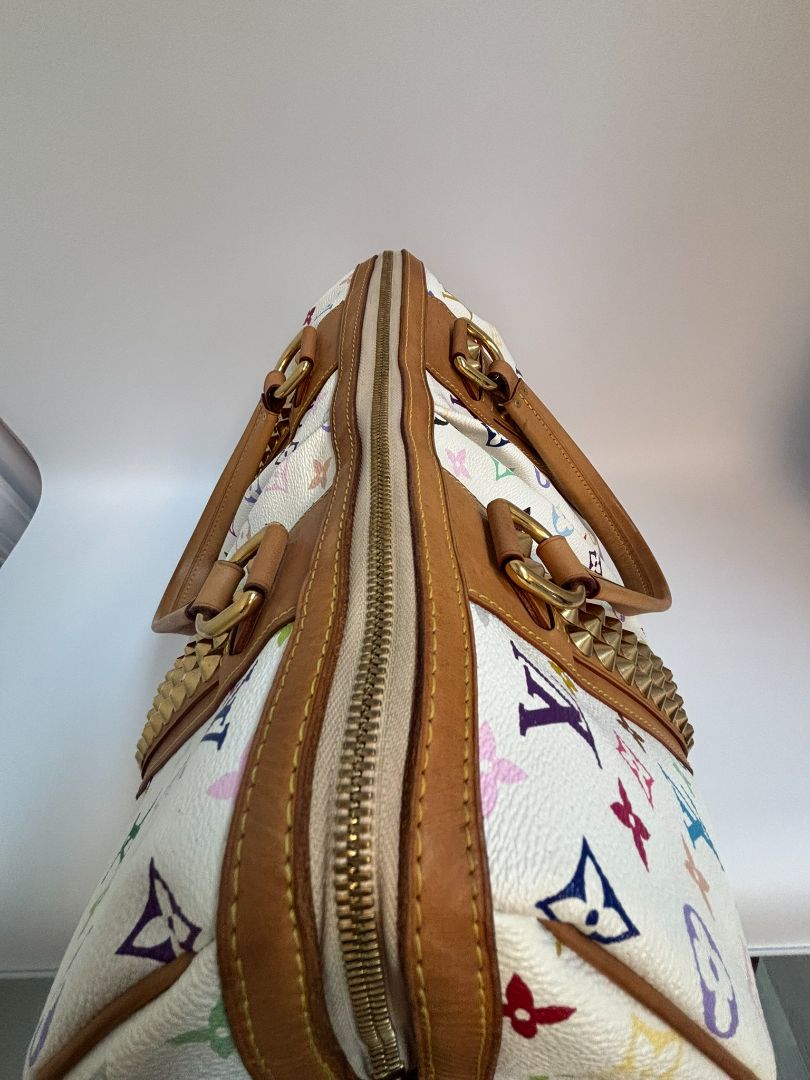 white multicolor Louis Vuitton x Takashi Murakami COURTNEY BAG GM, 11.5 x 16 w x 8 depth