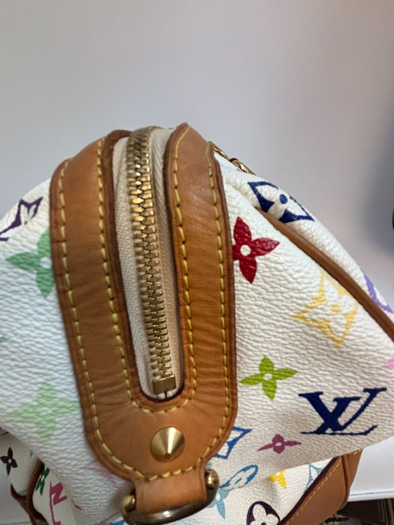 white multicolor Louis Vuitton x Takashi Murakami COURTNEY BAG GM, 11.5 x 16 w x 8 depth
