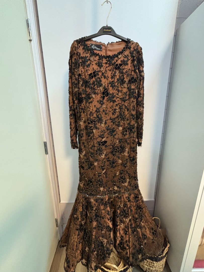 brown Lourdes Chavez beaded gown, S