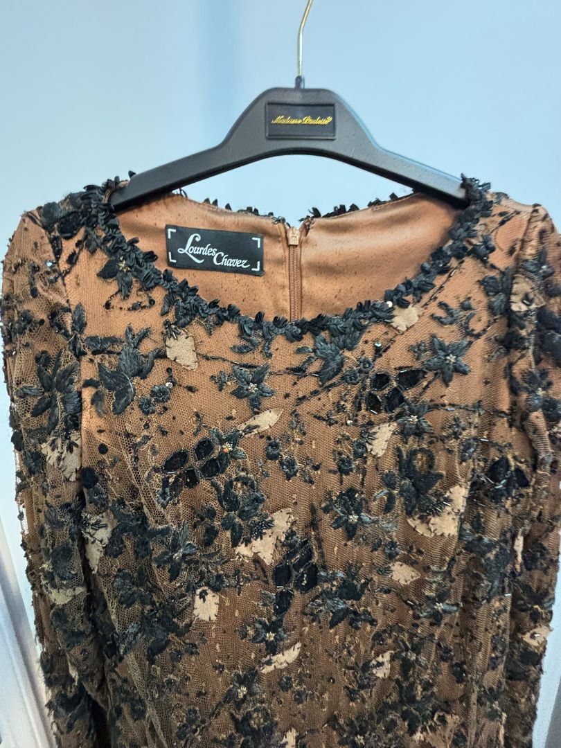 brown Lourdes Chavez beaded gown, S
