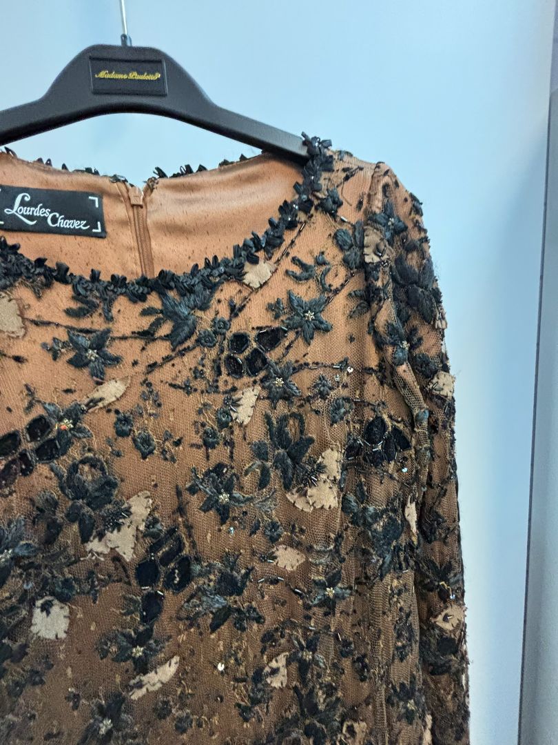 brown Lourdes Chavez beaded gown, S