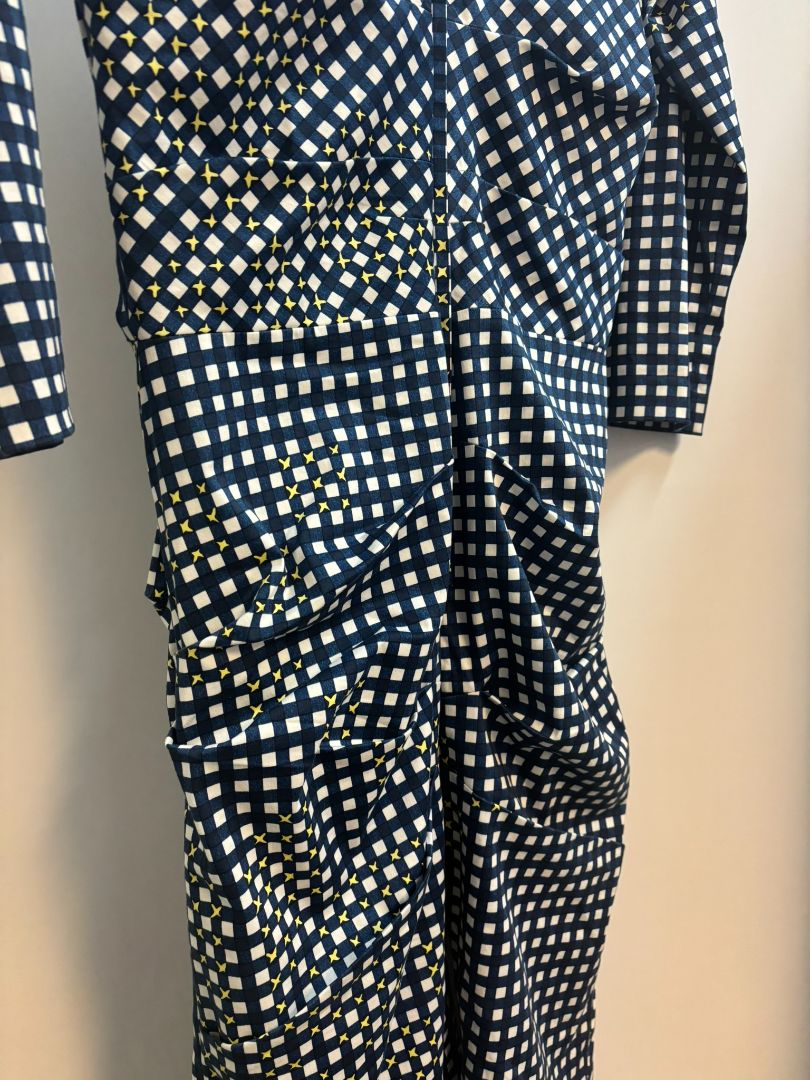 blue and yellow Samantha Sung v neck dress, L