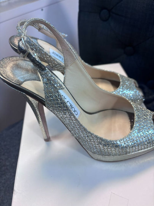 silver Jimmy Choo sling backs, 36