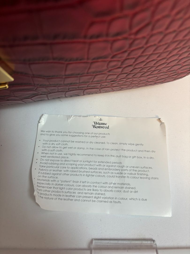 red Vivienne Westwood croc bag, 10x 3x 7