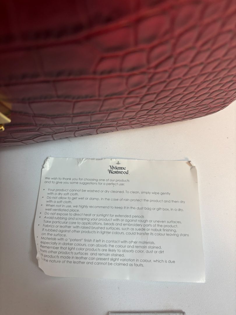 red Vivienne Westwood croc bag, 10x 3x 7