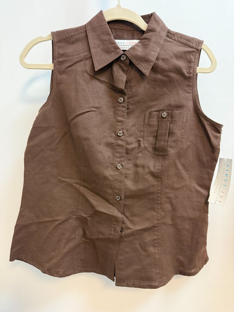 brown First Issue sleeveless button up, M