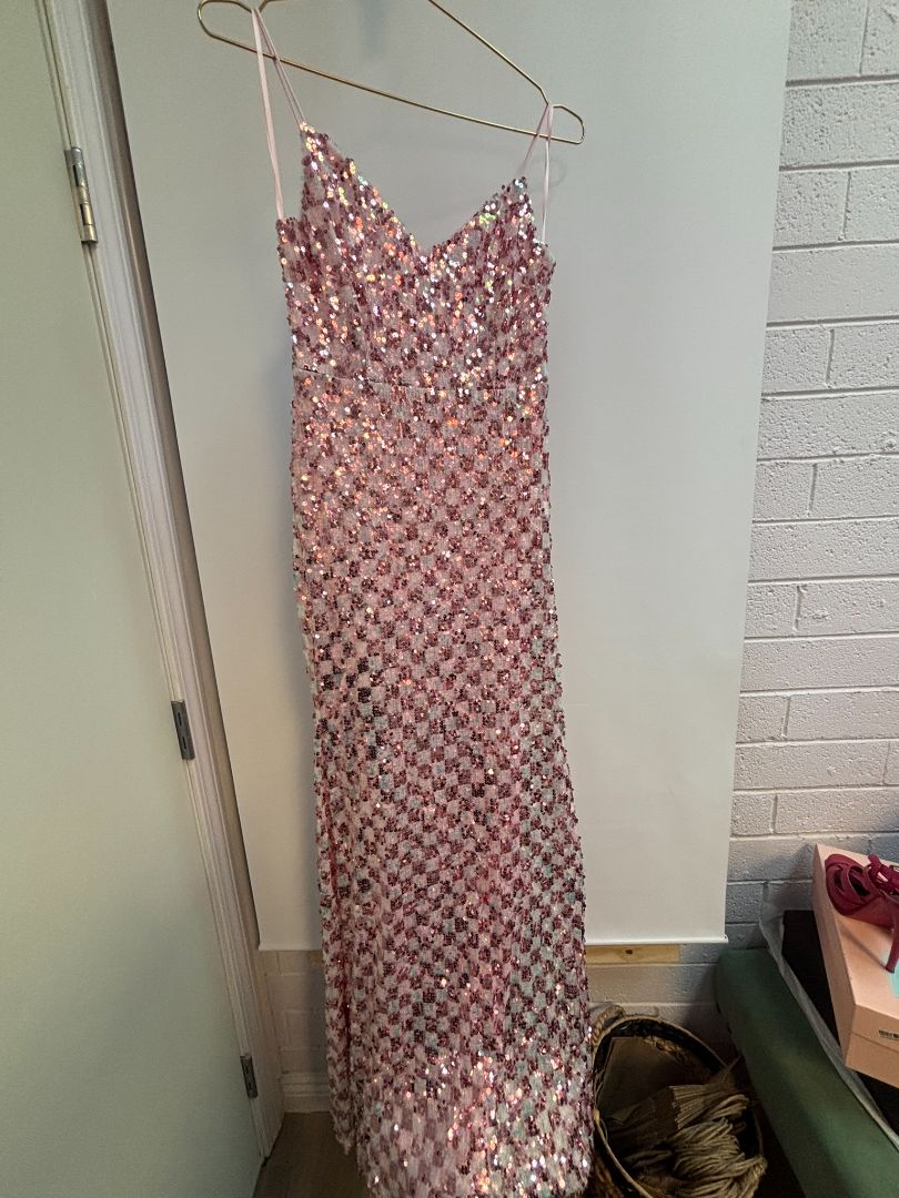 Banjul Sequined Checker Spaghetti Strap Gown