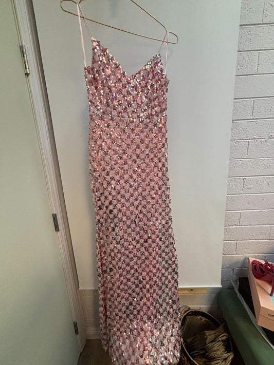 Banjul Sequined Checker Spaghetti Strap Gown
