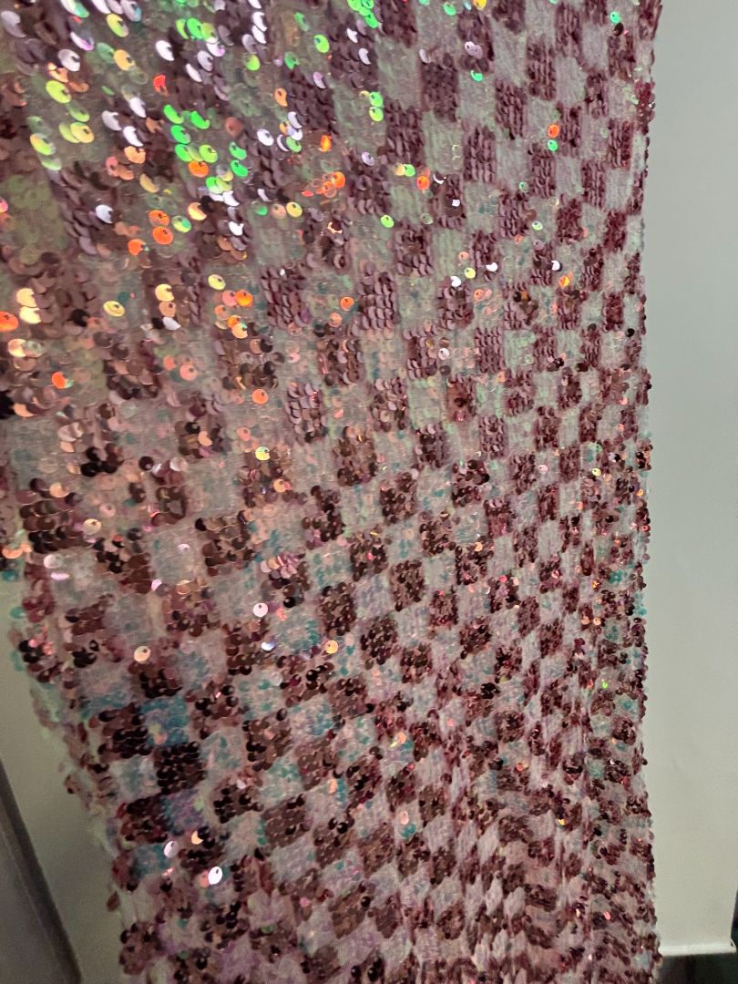 Banjul Sequined Checker Spaghetti Strap Gown