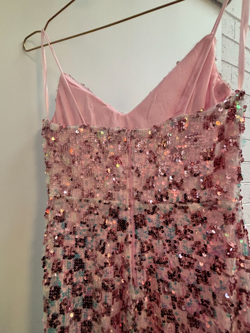 Banjul Sequined Checker Spaghetti Strap Gown