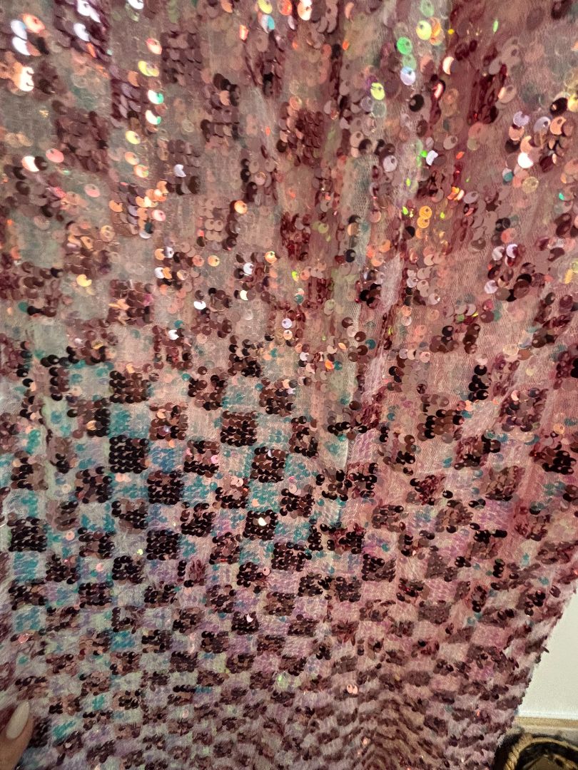 Banjul Sequined Checker Spaghetti Strap Gown