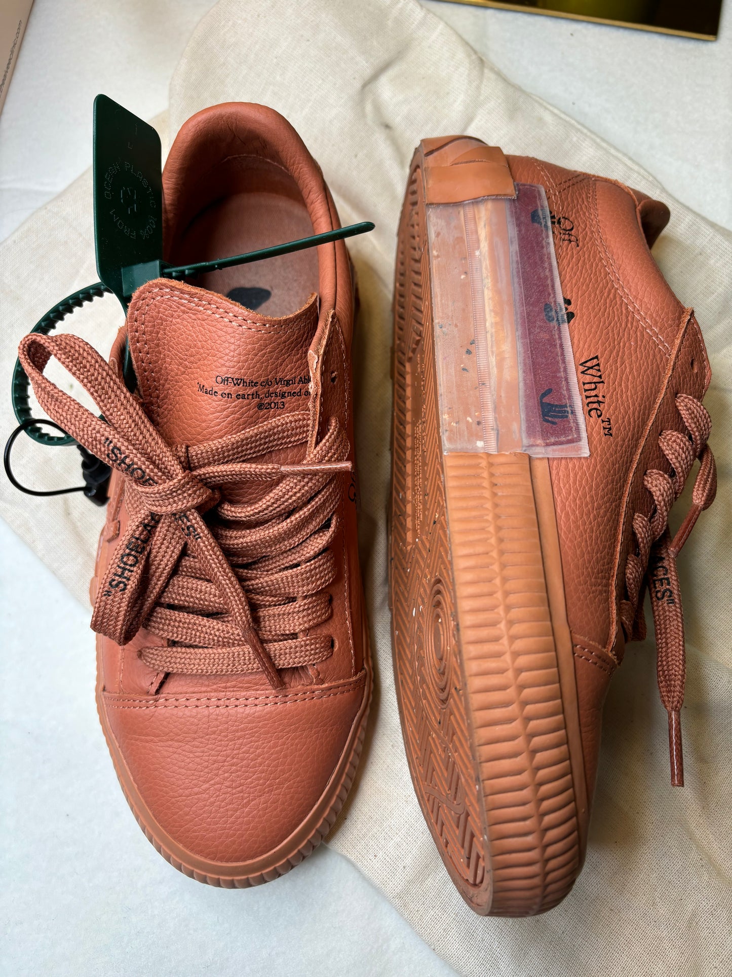 Off-White x Virgil Abloh sneakers in Tan Peach, side profile – size 37, new with tags
