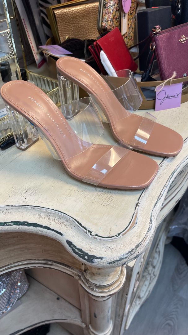 ZARA women's clear PVC mules with open toe and transparent heel
