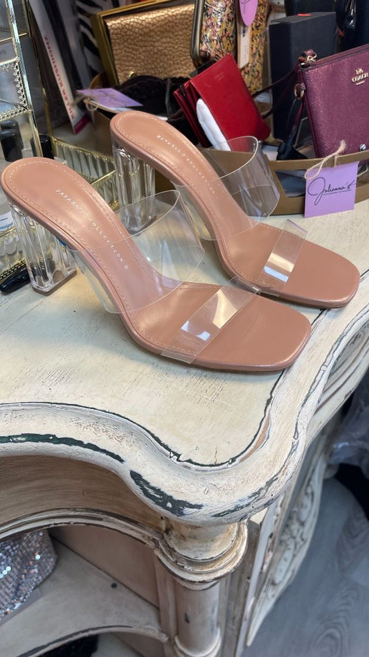 ZARA women's clear PVC mules with open toe and transparent heel