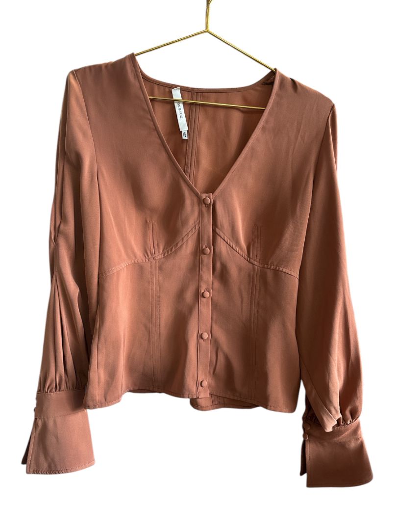 bronze Gestuz v-neck buttoned up blouse, one size