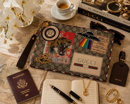 Gucci Monogram Supreme Zip Pouch Wristlet