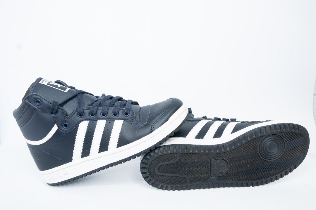 blue navy Adidas high top sneakers, 5W