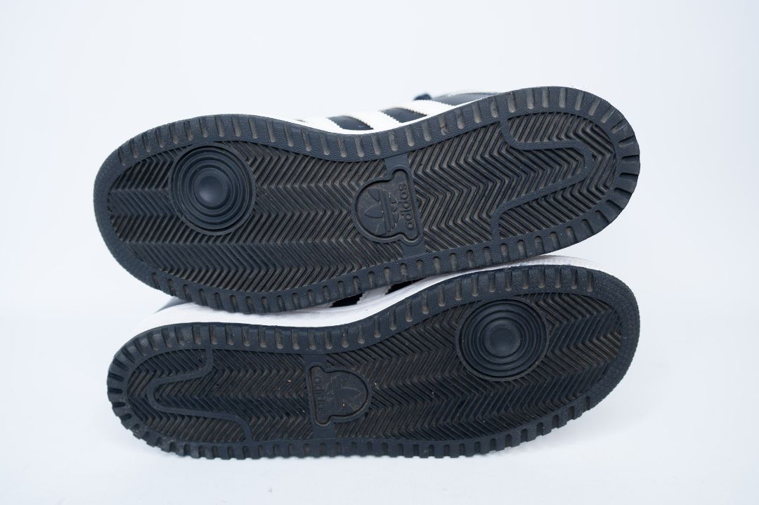 blue navy Adidas high top sneakers, 5W