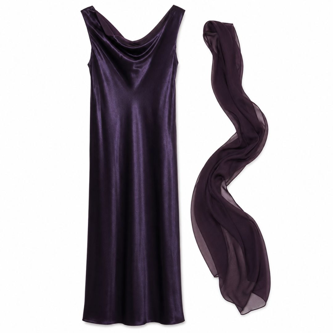 ABS silk gown with scarf
