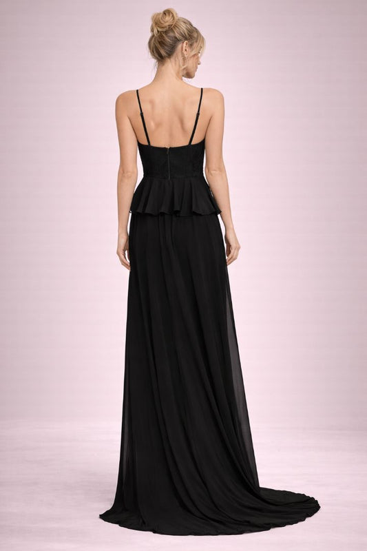 black Lulus peplum spaghetti strap gown