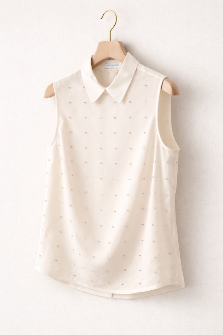 Equipment Ivory Crystal Embellished Blouse M