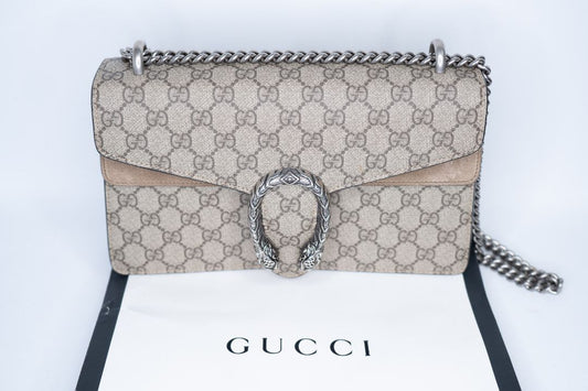 Taupe/Beige Gucci Gucci Shoulder Bag, Size: Small    •    Width: 11 in    •    Height: 7 in    •    Depth: 3.5 in    •    Chain Strap Drop (Double): 13 in    •    Chain Strap Drop (Single): 23 in – for shoulder or crossbody wear    •    Style Code: 400249