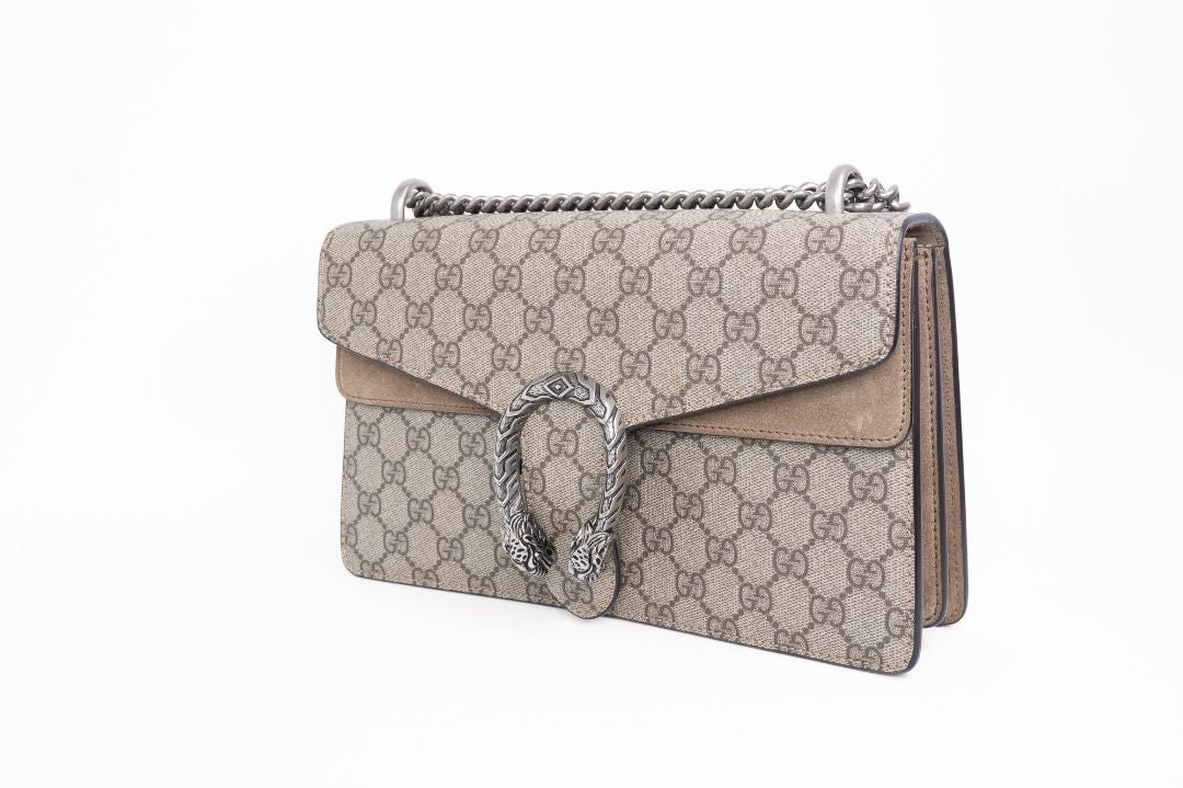 Taupe/Beige Gucci Gucci Shoulder Bag, Size: Small    •    Width: 11 in    •    Height: 7 in    •    Depth: 3.5 in    •    Chain Strap Drop (Double): 13 in    •    Chain Strap Drop (Single): 23 in – for shoulder or crossbody wear    •    Style Code: 400249