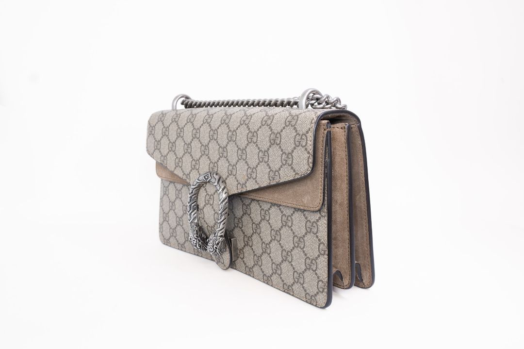 Taupe/Beige Gucci Gucci Shoulder Bag, Size: Small    •    Width: 11 in    •    Height: 7 in    •    Depth: 3.5 in    •    Chain Strap Drop (Double): 13 in    •    Chain Strap Drop (Single): 23 in – for shoulder or crossbody wear    •    Style Code: 400249