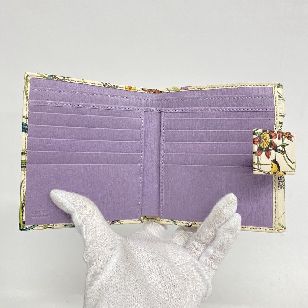 white multicolor Gucci flora wallet, 12 x 5 x 1
