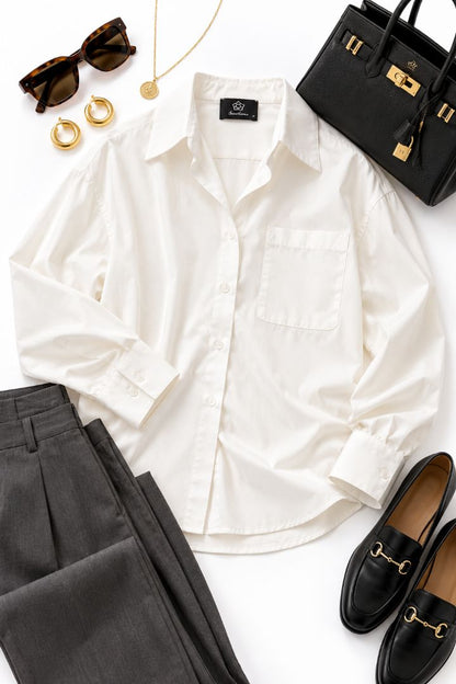 ivory Sweetkama LUXE CORE Oversized Button-Down Shirt, multi