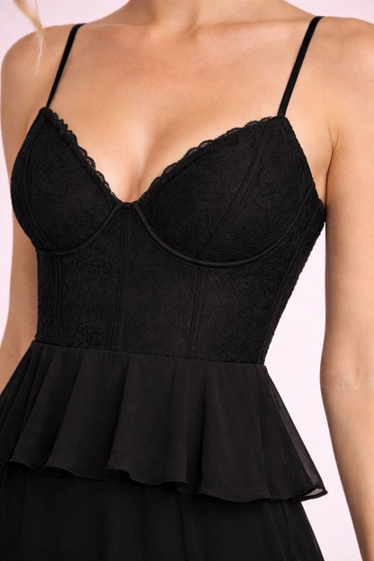 Lulus Black Peplum Spaghetti Strap Gown