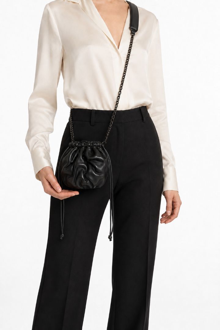 David Galan sculptural leather drawstring bag