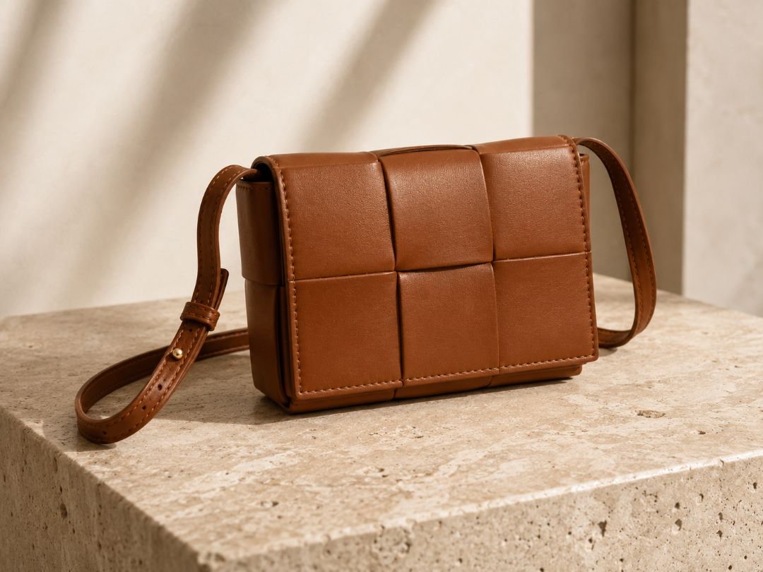 Brown Woven Leather Crossbody Bag