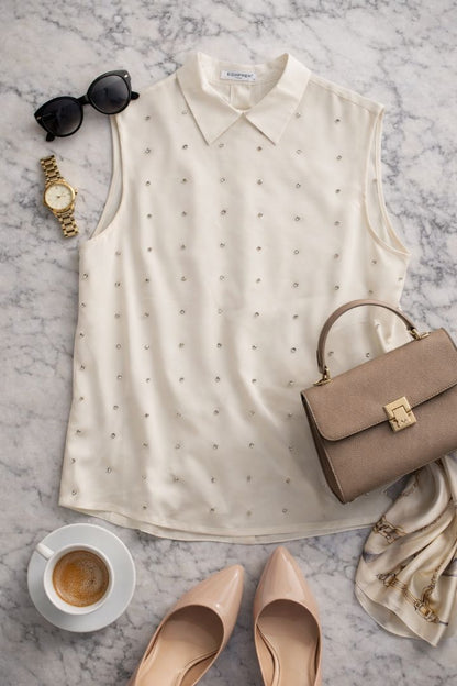 Equipment Ivory Crystal Embellished Blouse M