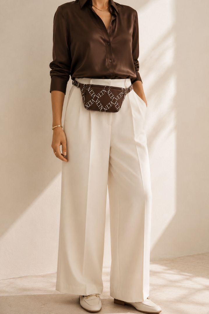 brown and white Valentino Logo leather crossbody bag
