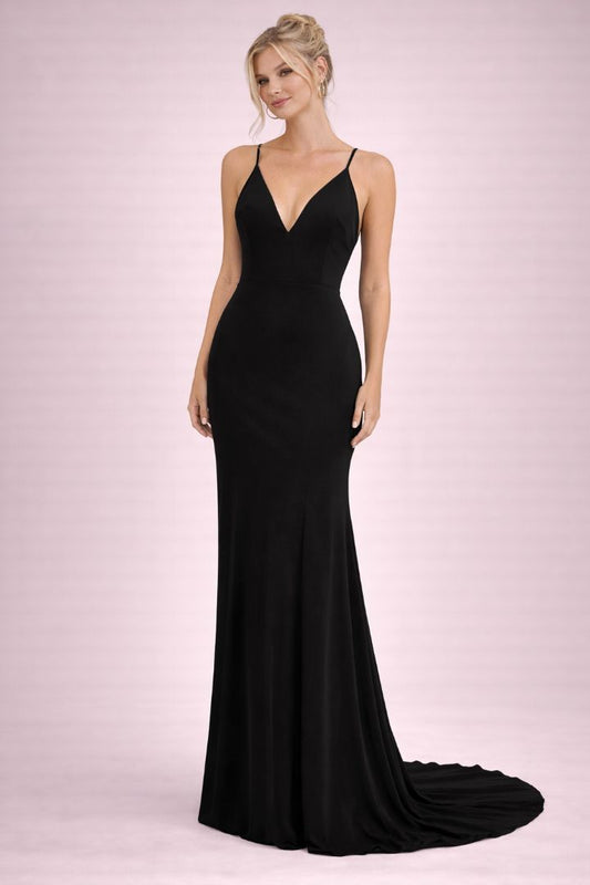 black Lulus spaghetti strap v neck gown, L