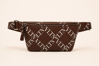brown and white Valentino Logo leather crossbody bag