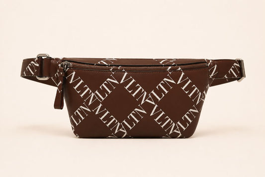 Valentino Logo Leather Brown and White Crossbody Bag