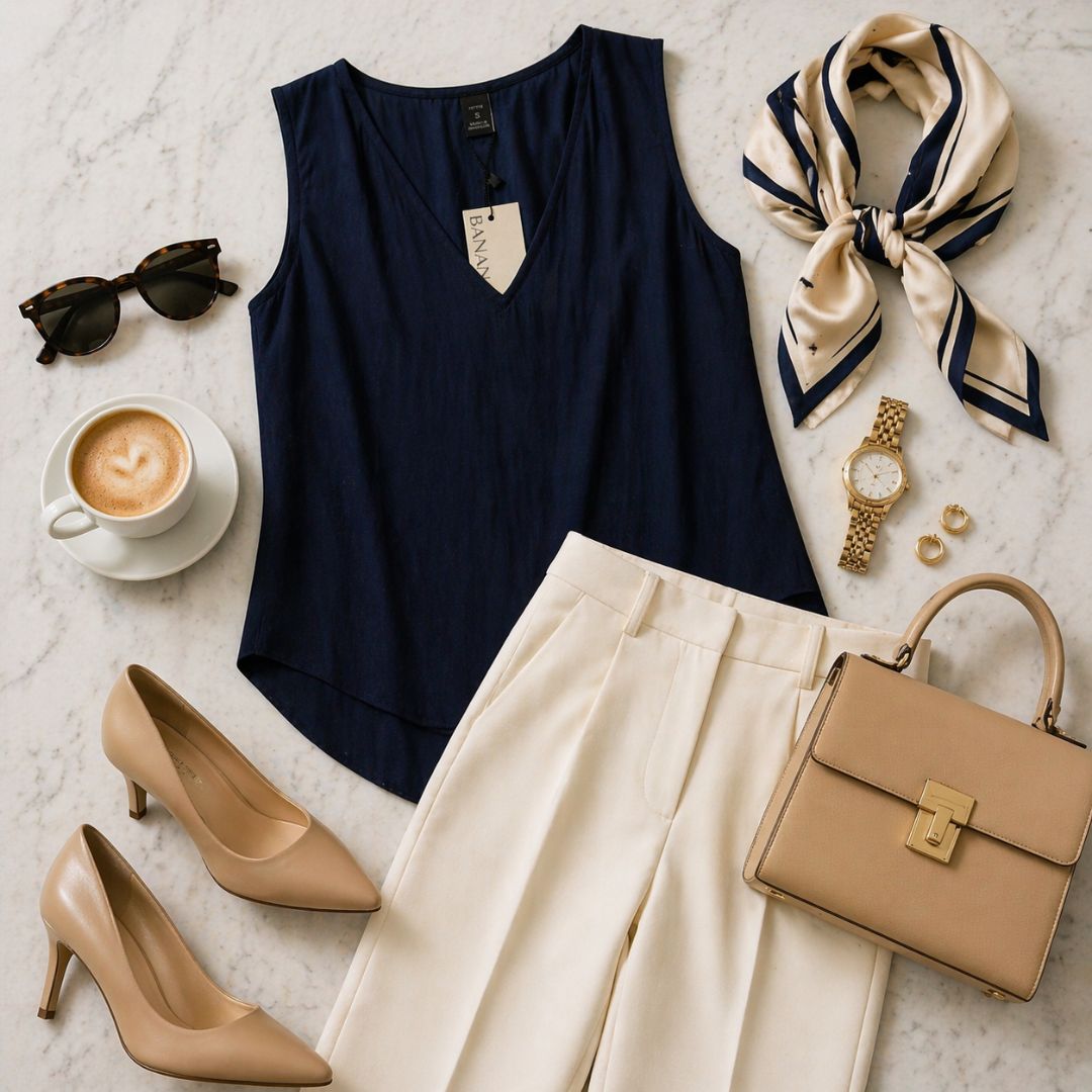 Banana Republic Navy V-Neck Sleeveless Blouse S