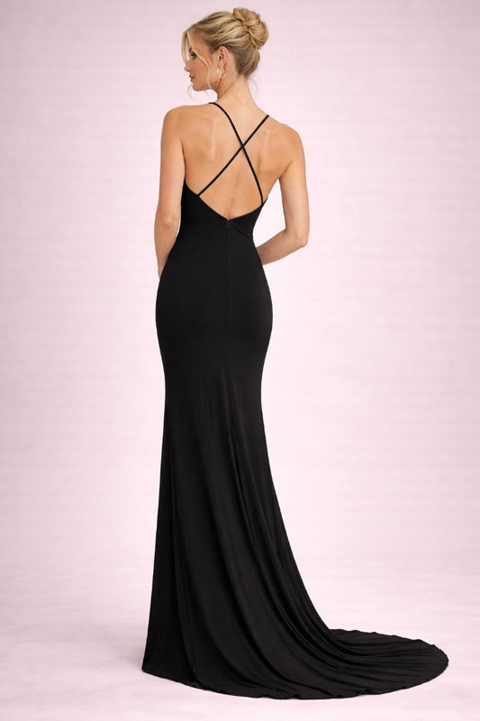 black Lulus spaghetti strap v neck gown, L
