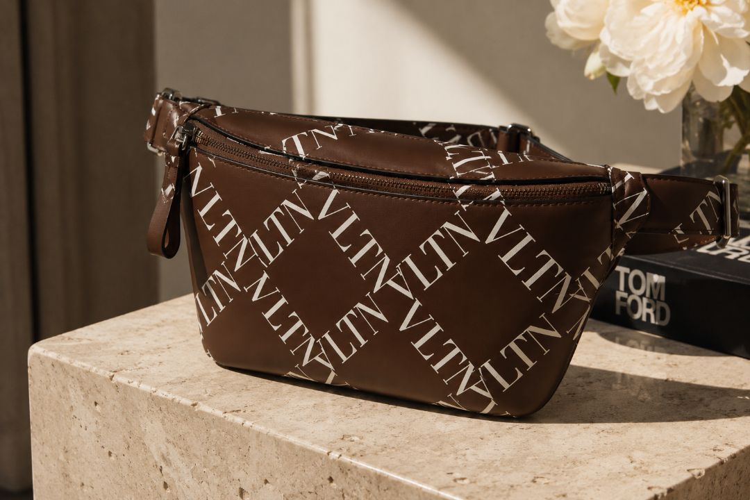 brown and white Valentino Logo leather crossbody bag