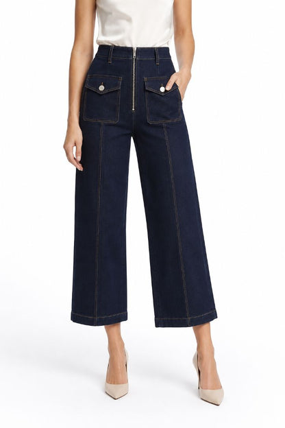 dark wash wide leg cropped jeans