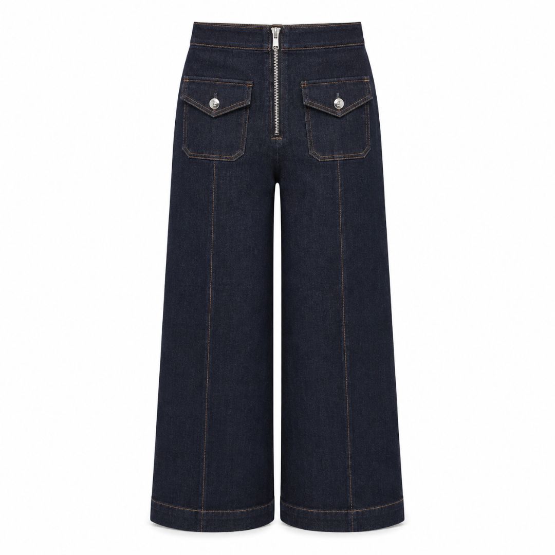 dark wash wide leg cropped jeans
