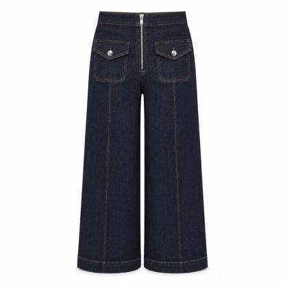 dark wash wide leg cropped jeans
