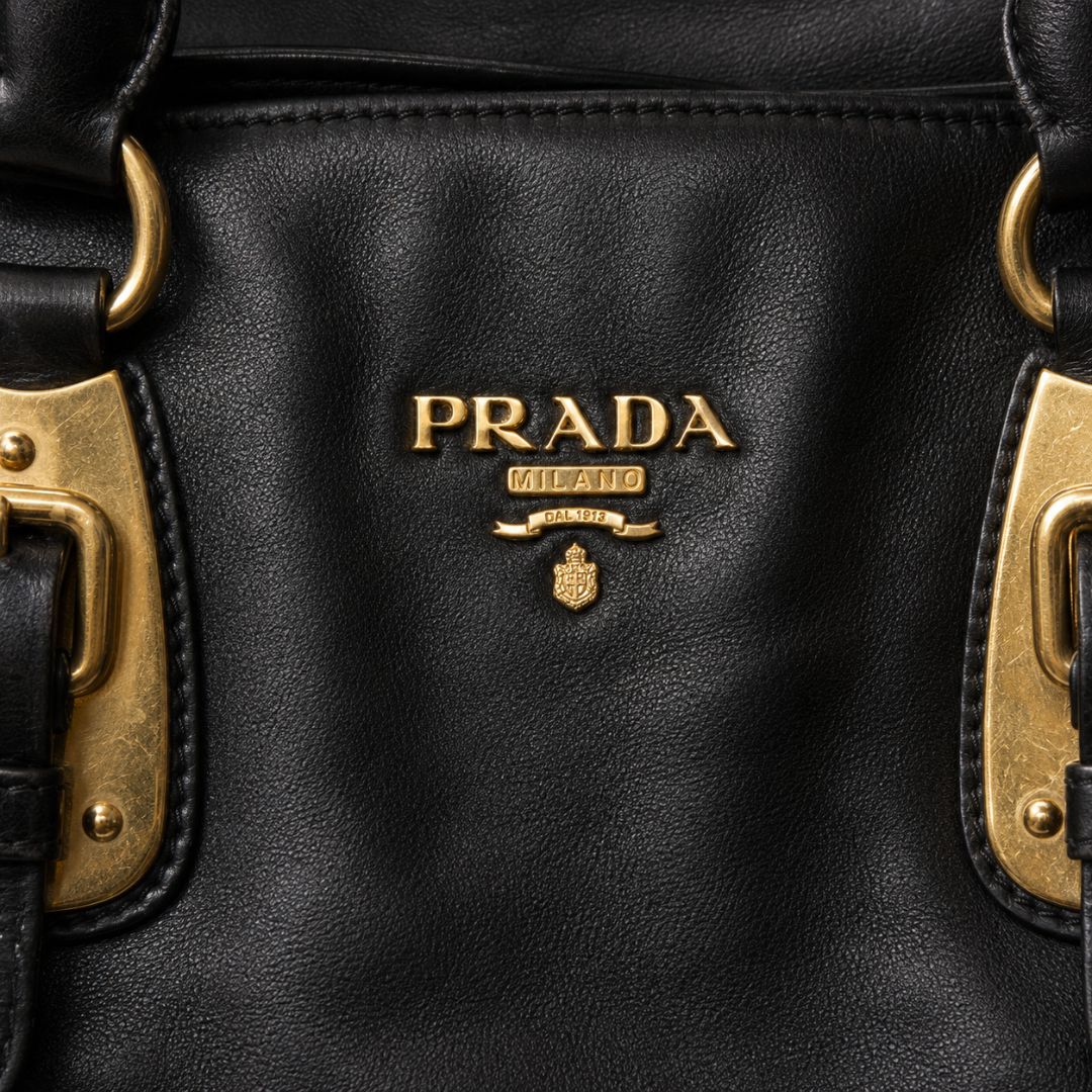 Prada Large Soft Calf Leather Bauletto Bag in Nero Black