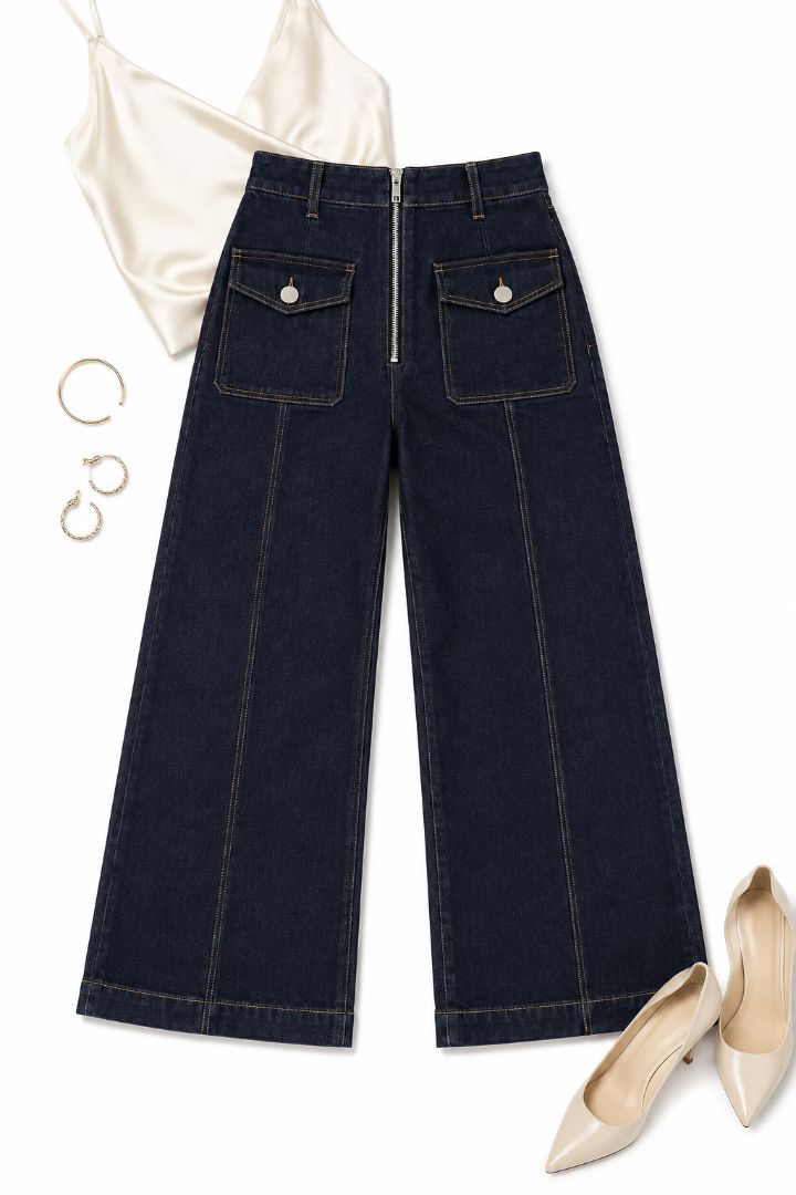 dark wash wide leg cropped jeans